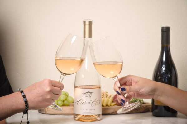 Princess & Bear Wines from Languedoc-Roussillon, elegant wine glasses clinking.