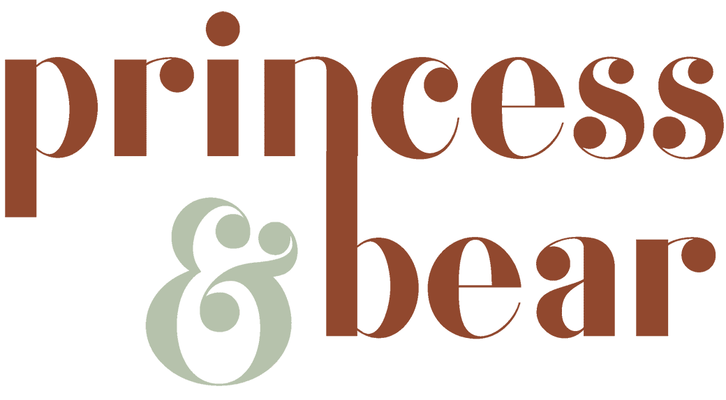 Princess & Bear Wines logo with elegant text and wine glass icon.